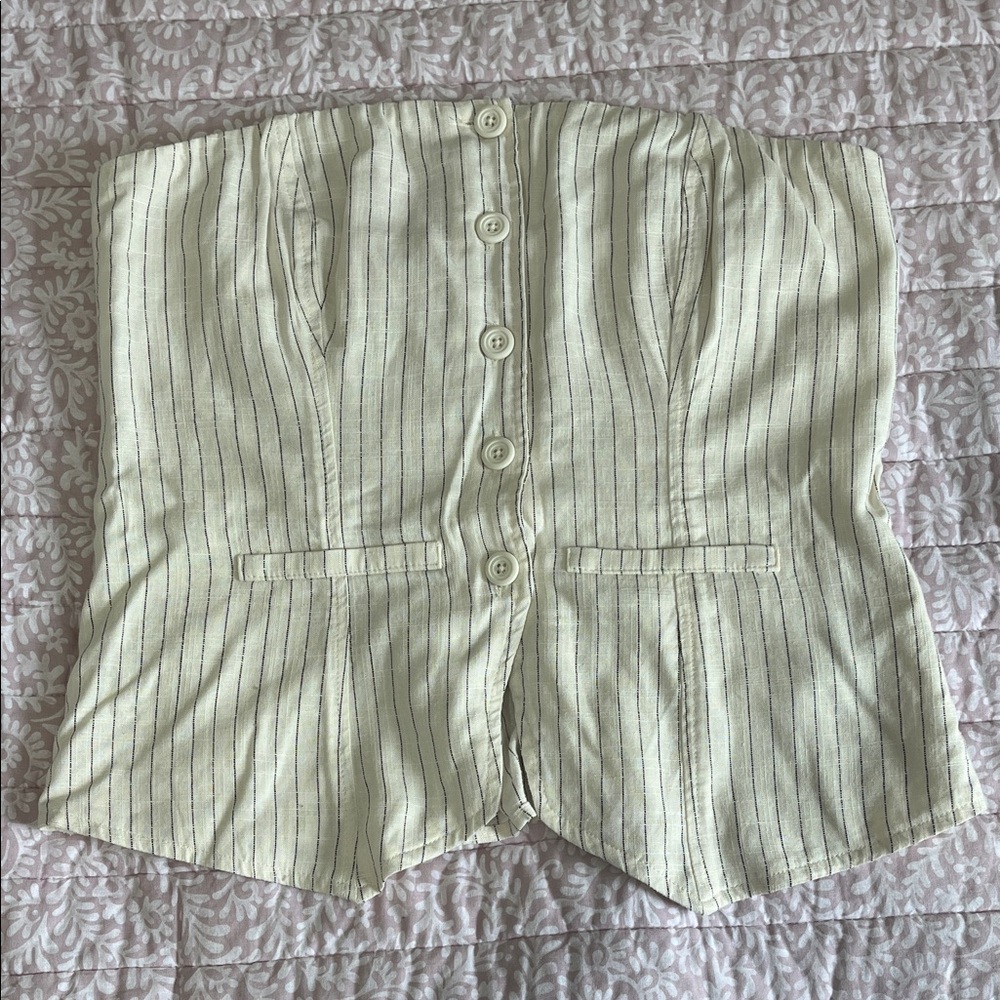 Wild Fable Strapless Cream Striped Top